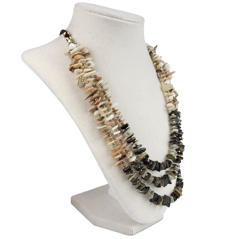 Vintage Multi Strand Shell Necklace Boho Beach Statement Natural Chip Collar EUC - Picture 3 of 9